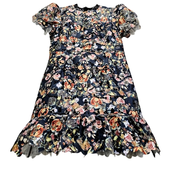 Nwot Boohoo Crochet  Cutout Floral Lace Puff Sleeve Dress - Picture 10 of 17
